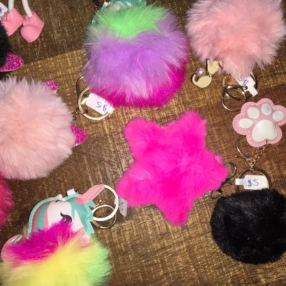 Faux Fur Pom Pom Keychain Bag Charms Assorted Wholesale LOT OF 16 Purse Charm